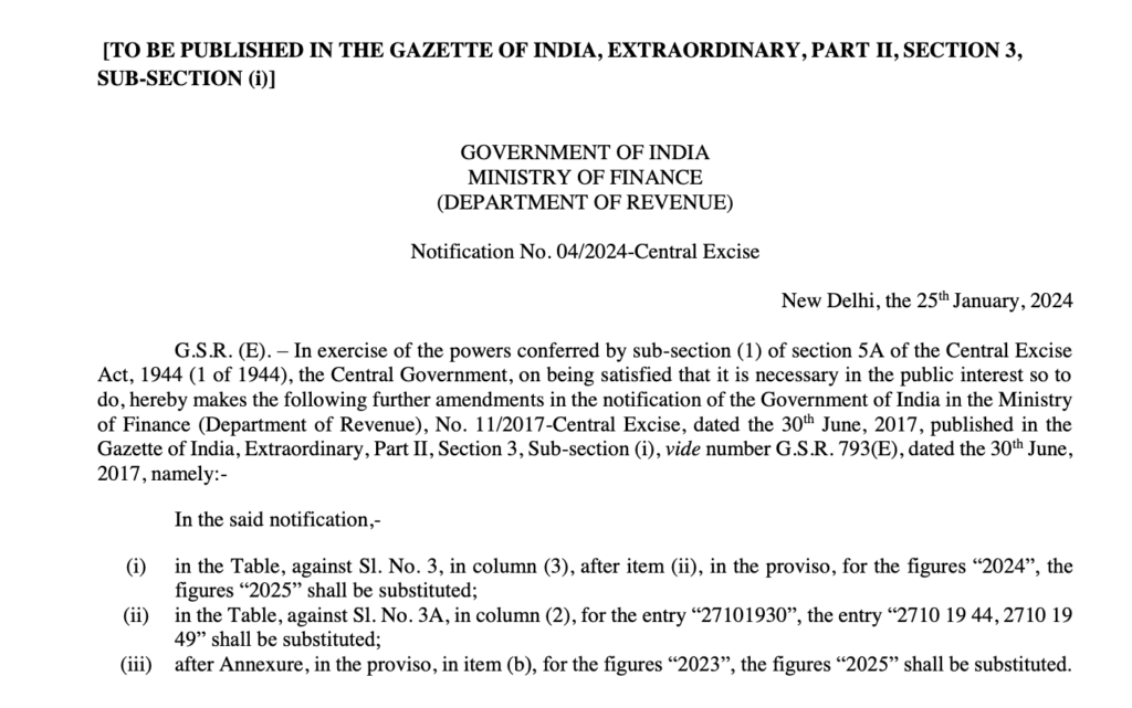 CBIC extends the applicable date for levy of additional duty on